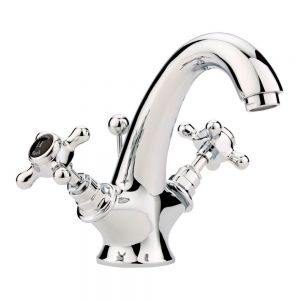 Hudson Reed Topaz Crosshead Chrome Mono Basin Mixer Tap with Pop Up Waste inc Hexagonal Collars and Black Indices