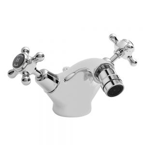 Hudson Reed Topaz Crosshead Chrome Mono Bidet Mixer Tap with Pop Up Waste inc Dome Collars and Black Indices