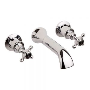 Hudson Reed Topaz Crosshead Chrome Wall Mounted 3 Hole Wall Mounted Bath Filler Tap inc Hexagonal Collars and Black Indices