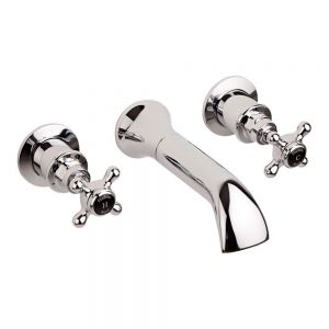 Hudson Reed Topaz Crosshead Chrome 3 Hole Wall Mounted Bath Filler Tap inc Hexagonal Collars and Black Indices