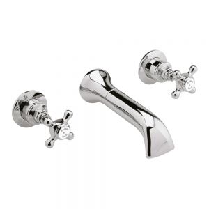 Hudson Reed Topaz Crosshead Chrome 3 Hole Wall Mounted Bath Filler Tap inc Hexagonal Collars and White Indices