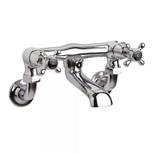 Hudson Reed Topaz Crosshead Chrome Wall Mounted Bath Filler Tap inc Dome Collars and Black Indices