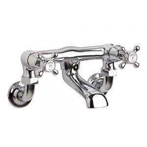 Hudson Reed Topaz Crosshead Chrome Wall Mounted Bath Filler Tap inc Dome Collars and White Indices