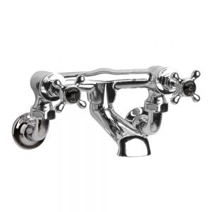 Hudson Reed Topaz Crosshead Chrome Wall Mounted Bath Filler Tap inc Hexagonal Collars and Black Indices