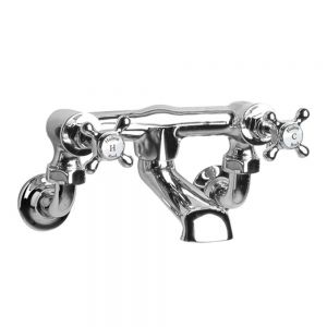 Hudson Reed Topaz Crosshead Chrome Wall Mounted Bath Filler Tap inc Hexagonal Collars and White Indices