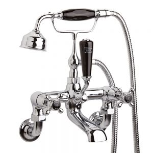 Hudson Reed Topaz Crosshead Chrome Wall Mounted Bath Shower Mixer Tap inc Dome Collars and Black Indices