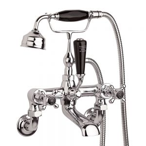 Hudson Reed Topaz Crosshead Chrome Wall Mounted Bath Shower Mixer Tap inc Hexagonal Collars and Black Indices