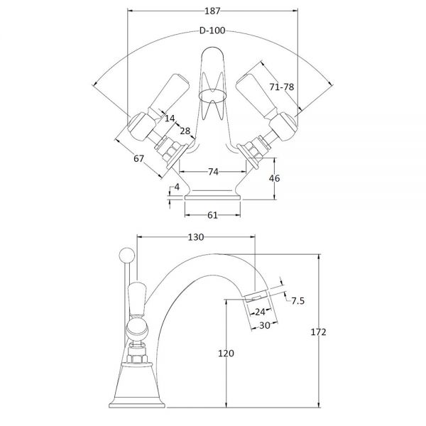 Hudson Reed Topaz Lever Chrome Mono Basin Mixer Tap with Pop Up Waste inc Hexagonal Collars and Black Levers #2