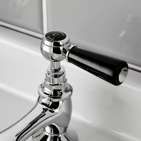 Hudson Reed Topaz Lever Chrome Basin Pillar Taps inc Hexagonal Collars and Black Levers #2