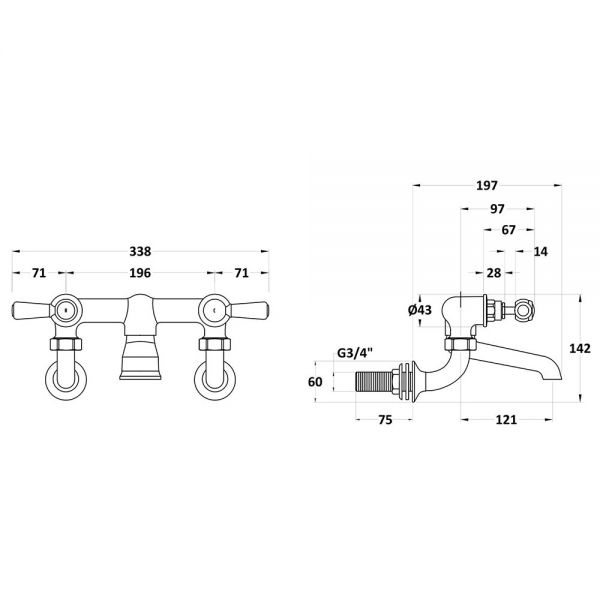 Hudson Reed Topaz Lever Chrome Wall Mounted Bath Filler Tap inc Hexagonal Collars and White Levers #2