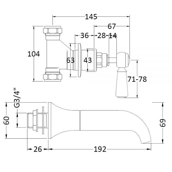 Hudson Reed Topaz Lever Chrome 3 Hole Wall Mounted Bath Filler Tap inc Hexagonal Collars and White Levers #2