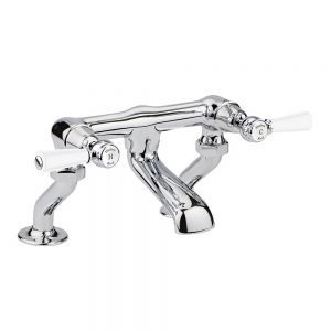 Hudson Reed Topaz Lever Chrome Bath Filler Tap inc Dome Collars and White Levers
