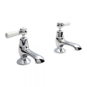 Hudson Reed Topaz Lever Chrome Bath Pillar Taps inc Dome Collars and White Levers