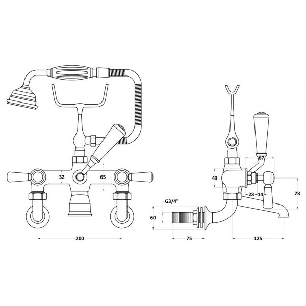 Hudson Reed Topaz Lever Chrome Wall Mounted Bath Shower Mixer Tap inc Hexagonal Collars and White Levers #2