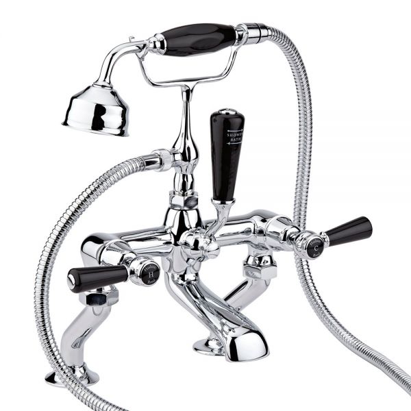 Hudson Reed Topaz Lever Chrome Bath Shower Mixer Tap inc Dome Collars and Black Levers