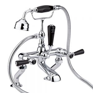 Hudson Reed Topaz Lever Chrome Bath Shower Mixer Tap inc Dome Collars and Black Levers