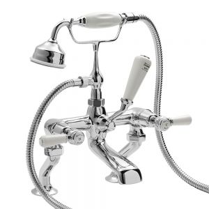 Hudson Reed Topaz Lever Chrome Bath Shower Mixer Tap inc Dome Collars and White Levers