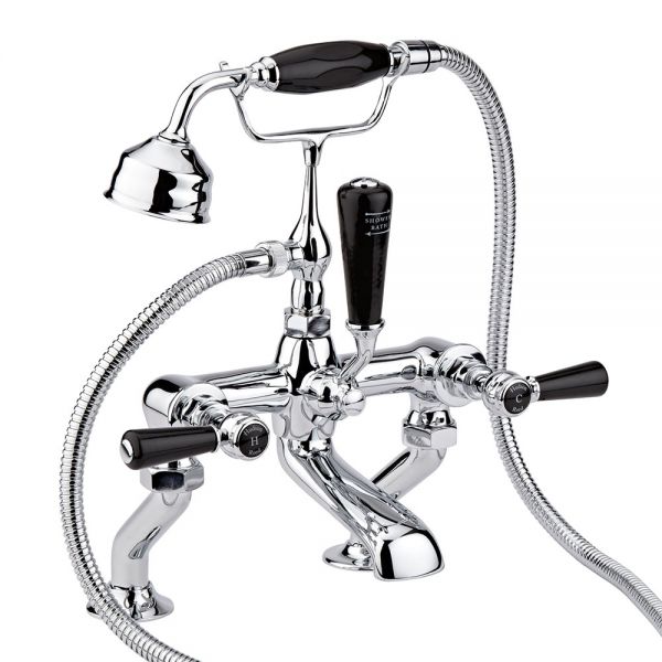 Hudson Reed Topaz Lever Chrome Bath Shower Mixer Tap inc Hexagonal Collars and Black Levers