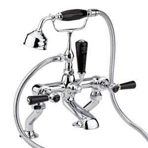 Hudson Reed Topaz Lever Chrome Bath Shower Mixer Tap inc Hexagonal Collars and Black Levers