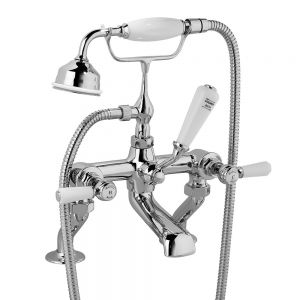 Hudson Reed Topaz Lever Chrome Bath Shower Mixer Tap inc Hexagonal Collars and White Levers