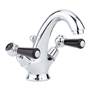 Hudson Reed Topaz Lever Chrome Mono Basin Mixer Tap with Pop Up Waste inc Dome Collars and Black Levers