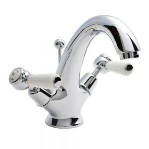 Hudson Reed Topaz Lever Chrome Mono Basin Mixer Tap with Pop Up Waste inc Dome Collars and White Levers