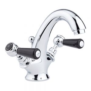 Hudson Reed Topaz Lever Chrome Mono Basin Mixer Tap with Pop Up Waste inc Hexagonal Collars and Black Levers