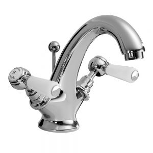 Hudson Reed Topaz Lever Chrome Mono Basin Mixer Tap with Pop Up Waste inc Hexagonal Collars and White Levers