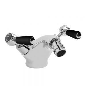 Hudson Reed Topaz Lever Chrome Mono Bidet Mixer Tap with Pop Up Waste inc Dome Collars and Black Levers