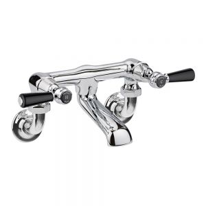 Hudson Reed Topaz Lever Chrome Wall Mounted Bath Filler Tap inc Dome Collars and Black Levers