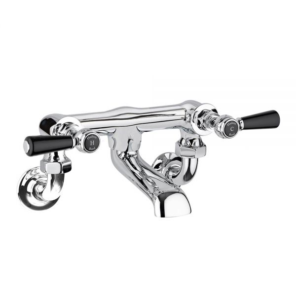 Hudson Reed Topaz Lever Chrome Wall Mounted Bath Filler Tap inc Hexagonal Collars and Black Levers