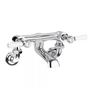 Hudson Reed Topaz Lever Chrome Wall Mounted Bath Filler Tap inc Hexagonal Collars and White Levers