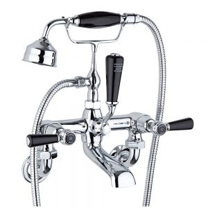 Hudson Reed Topaz Lever Chrome Wall Mounted Bath Shower Mixer Tap inc Dome Collars and Black Levers