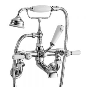 Hudson Reed Topaz Lever Chrome Wall Mounted Bath Shower Mixer Tap inc Hexagonal Collars and White Levers