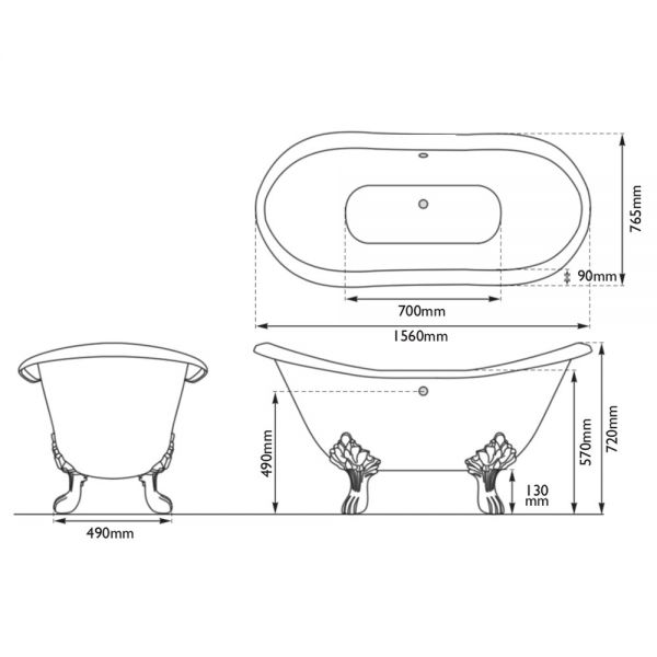 Hurlingham Byron Freestanding Cast Iron Bath 1560 x 765mm 0TH #2