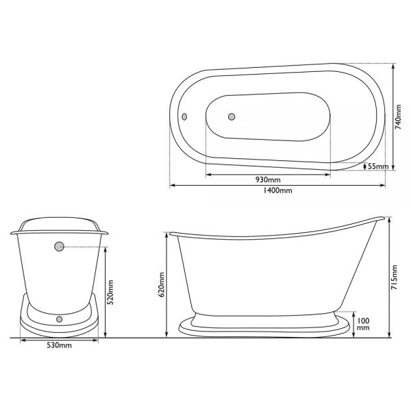 Hurlingham Cameo Freestanding Cast Iron Slipper Bath 1400 x 740mm #3