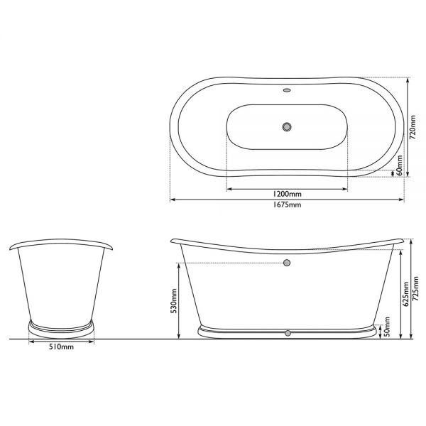 Hurlingham Caravel Bateau Freestanding Cast Iron Bath 1675 x 720mm #2