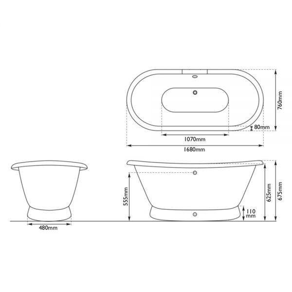Hurlingham Chaucer Freestanding Cast Iron Bath 1680 x 760mm 0TH #2