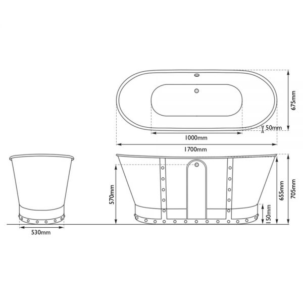 Hurlingham Drayton Freestanding Cast Iron Bath 1700 x 675mm #2