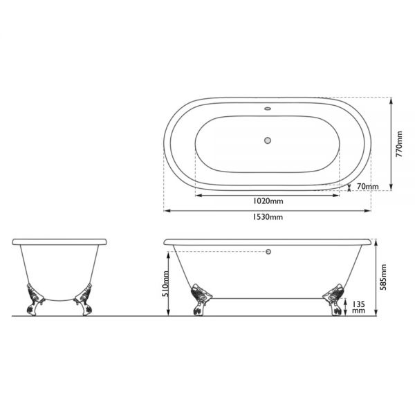 Hurlingham Dryden Small Freestanding Cast Iron Bath 1530 x 770mm #2