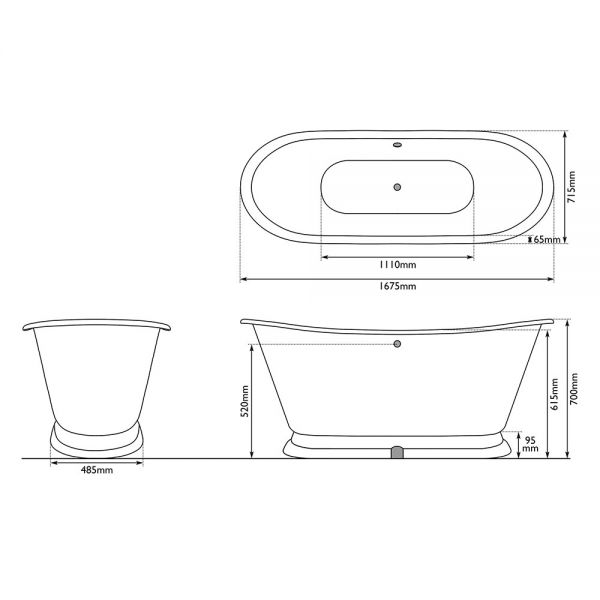 Hurlingham Galleon Freestanding Cast Iron Bath 1675 x 715mm #2