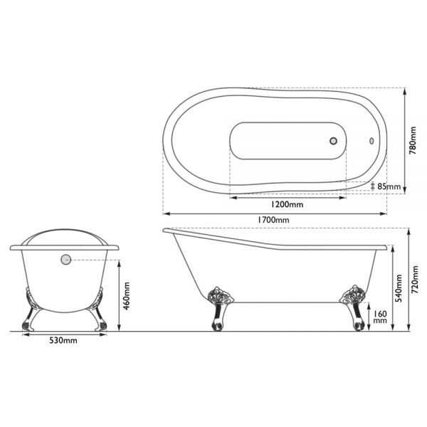 Hurlingham Marlowe Freestanding Cast Iron Slipper Bath 1700 x 780mm 0TH #2