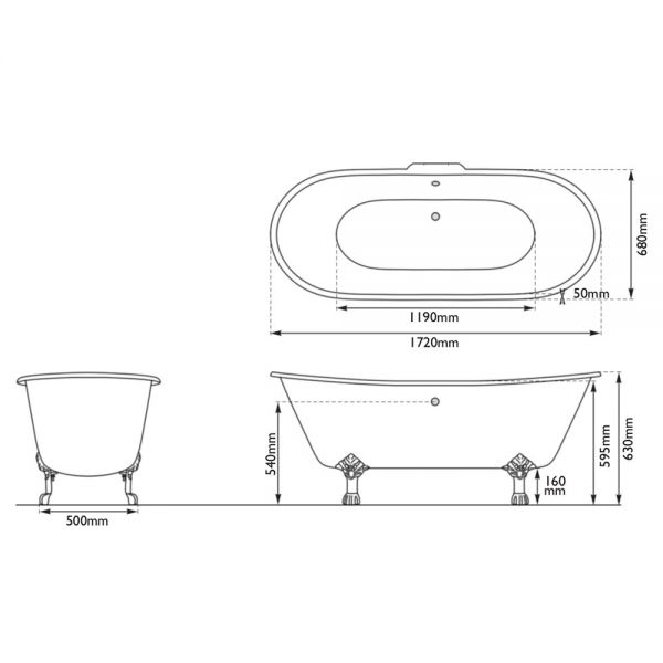 Hurlingham Prior Freestanding Cast Iron Bath 1720 x 680mm 0TH #2