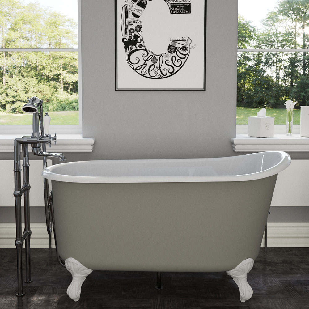 WOODBRIDGE Helena 59 in. Heavy Duty Acrylic Slipper Clawfoot Bath Tub in  White Faucet, Claw Feet, Drain & Overflow in Matte Black HBT7017 - The Home  Depot