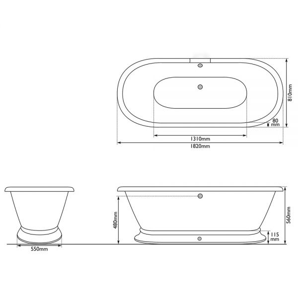 Hurlingham Shikara Freestanding Cast Iron Bath 1820 x 810mm 0TH #2