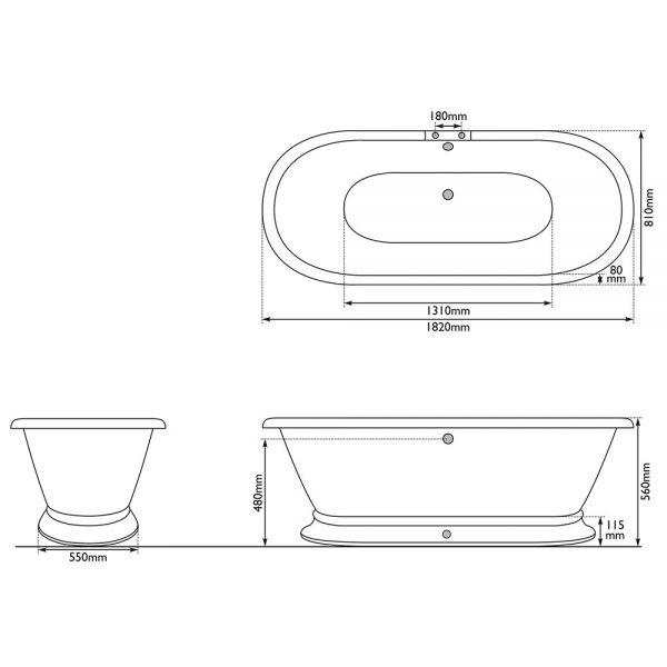 Hurlingham Shikara Freestanding Cast Iron Bath 1820 x 810mm 2TH #2