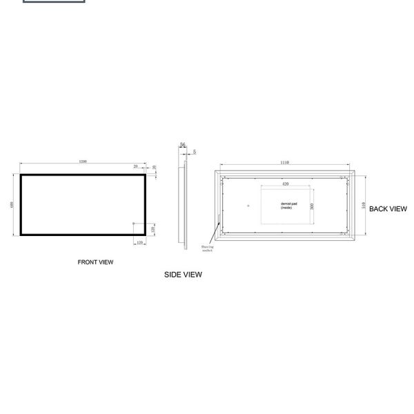 JTP Rectangular LED Bathroom Mirror 600 x 1200mm #2