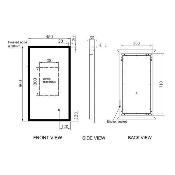 JTP Rectangular LED Bathroom Mirror 450 x 800mm #2
