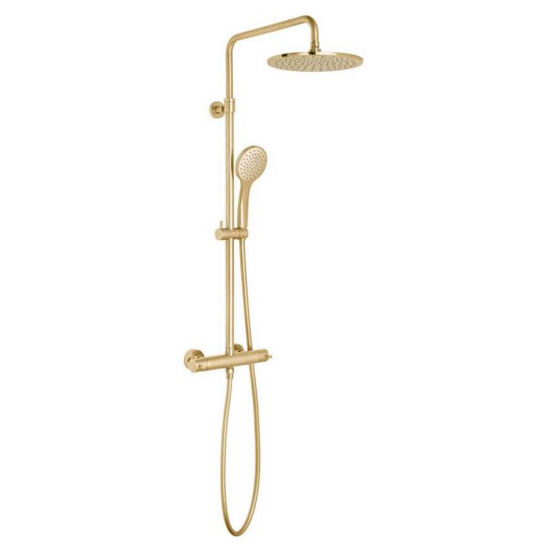 Vado Individual Nebula Brushed Gold Thermostatic Exposed Bar Valve Shower Kit