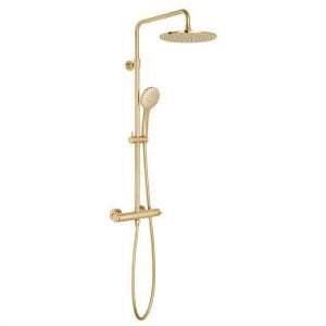 Vado Individual Nebula Brushed Gold Thermostatic Exposed Bar Valve Shower Kit